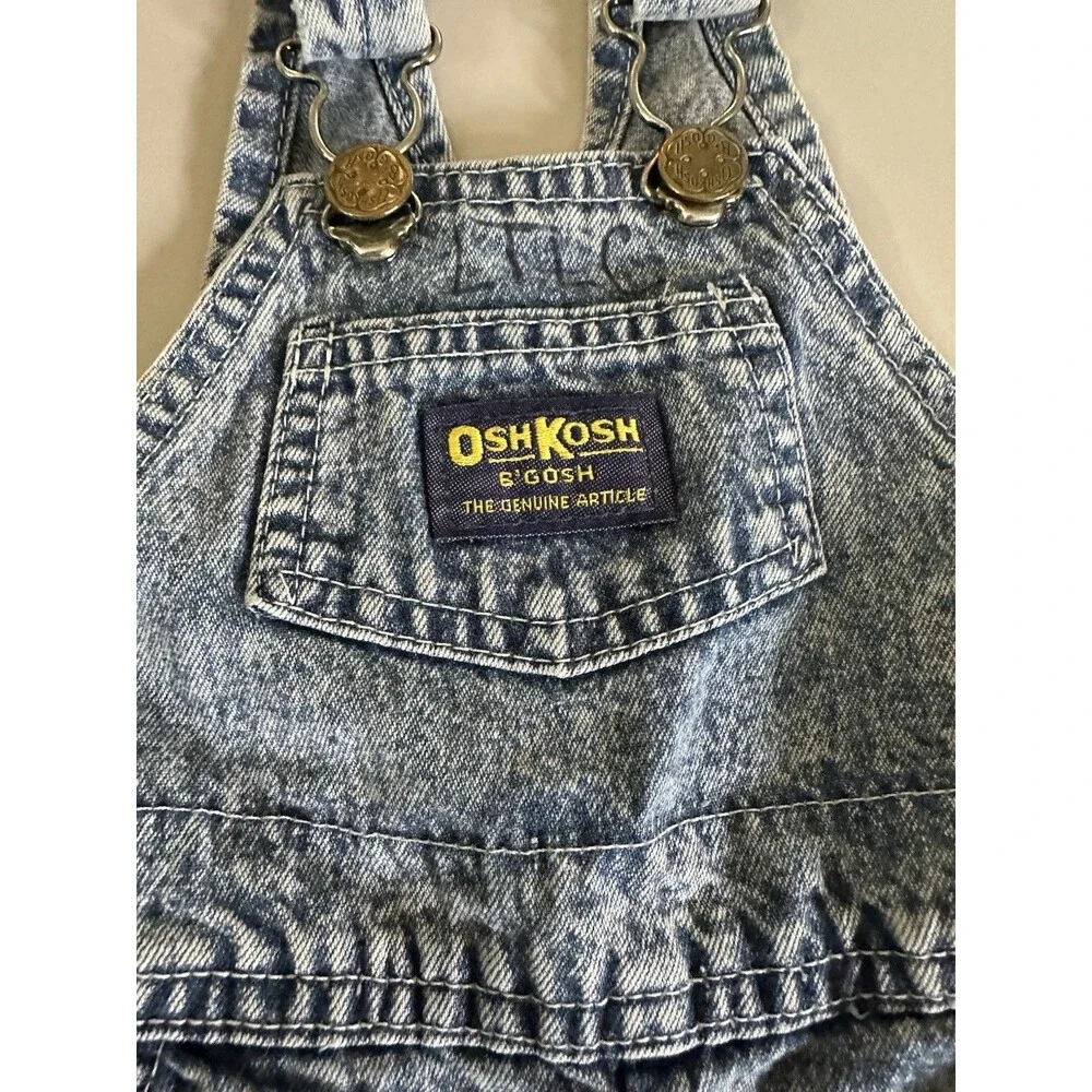 OshKosh B'gosh Denim Overall Shorts Romper One-Piece 6-9 Mo Baby Sewn On Logo